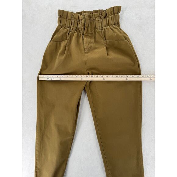 Bershka Paperbag Waist Pants High Rise Ankle Chino Trousers Gold Brown 4 - Picture 8 of 9